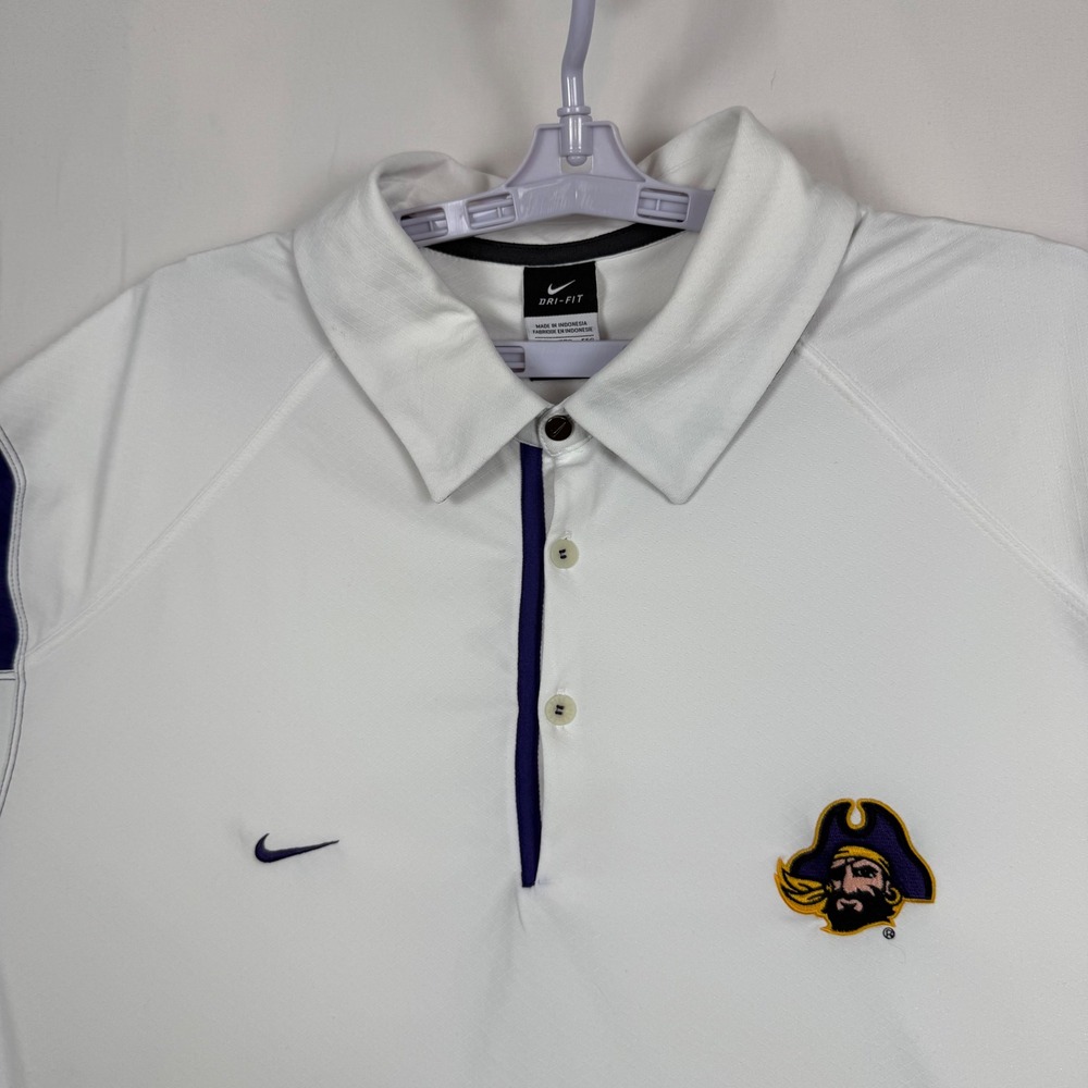 Nike Dri-FIT East Carolina Pirates ECU Polo Shirt Mens XXL White Purple NCAA